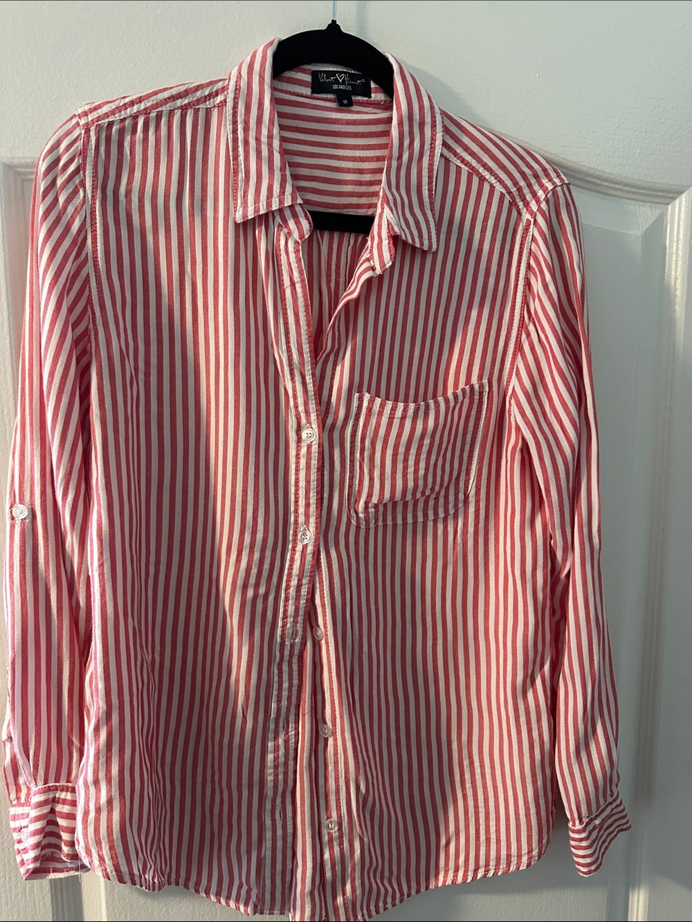Soft Velvet Heart Pink & White Vertical Stripe Button-Down Shirt